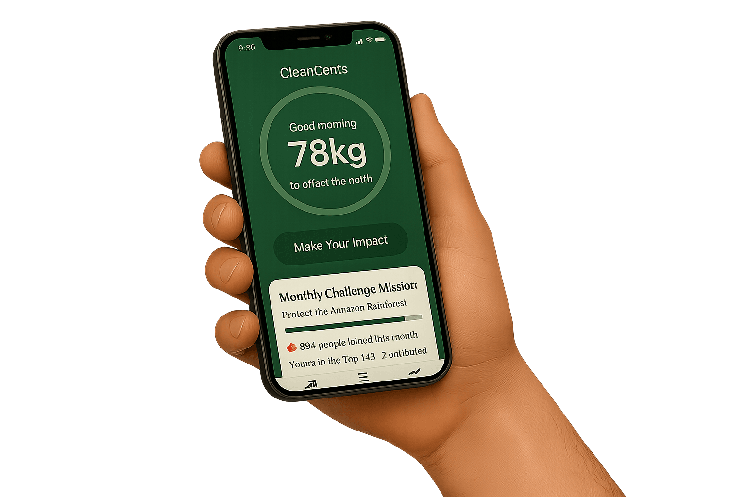 Hand holding a phone with CleanCents app